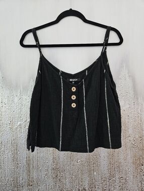 RipCurl Black Cami with Cream Vertical Stripes and Button Detail